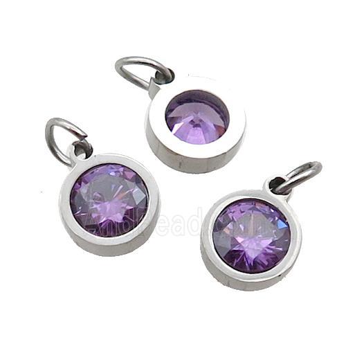Raw Stainless Steel Pendant Pave Purple Zircon Circle