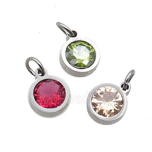 Raw Stainless Steel Pendant Pave Zircon Circle Mixed