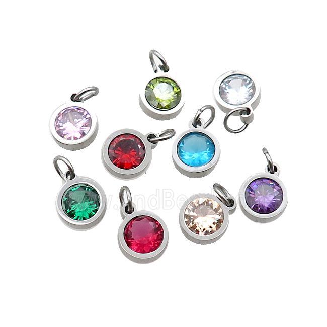 Raw Stainless Steel Pendant Pave Zircon Circle Mixed
