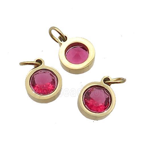 Stainless Steel Pendant Pave Red Zircon Circle Gold Plated