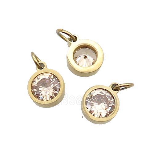 Stainless Steel Pendant Pave Champagne Zircon Circle Gold Plated