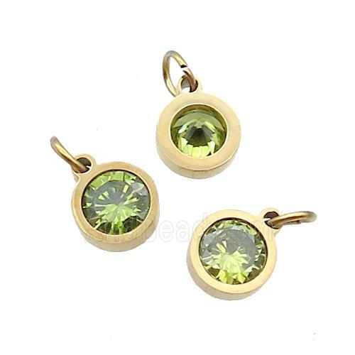 Stainless Steel Pendant Pave Olive Zircon Circle Gold Plated
