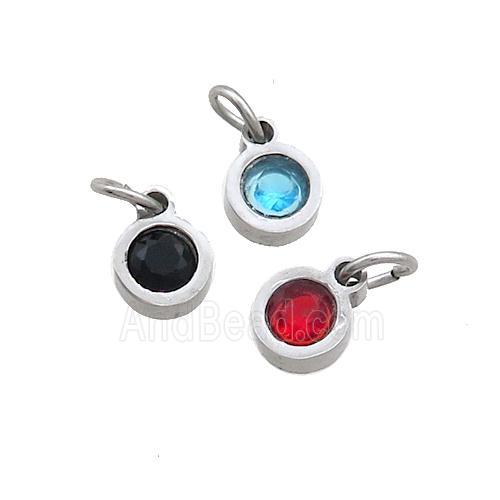 Raw Stainless Steel Circle Pendant Pave Zircon Mixed
