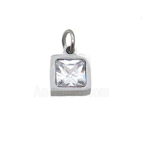 Raw Stainless Steel Pendant Pave Zircon Square