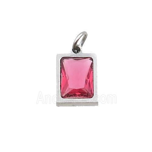 Raw Stainless Steel Rectangle Pendant Pave Red Zircon