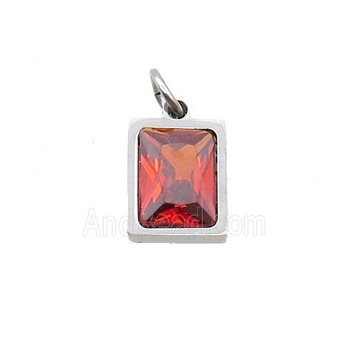 Raw Stainless Steel Rectangle Pendant Pave Orange Zircon