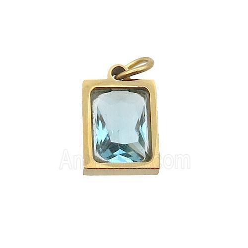 Stainless Steel Rectangle Pendant Pave Blue Zircon Gold Plated