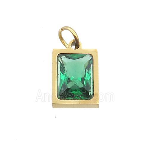 Stainless Steel Rectangle Pendant Pave Green Zircon Gold Plated