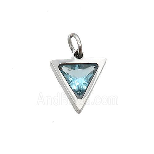 Raw Stainless Steel Triangle Pendant Pave Aqua Zircon