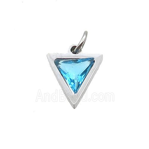 Raw Stainless Steel Triangle Pendant Pave Auqa Zircon