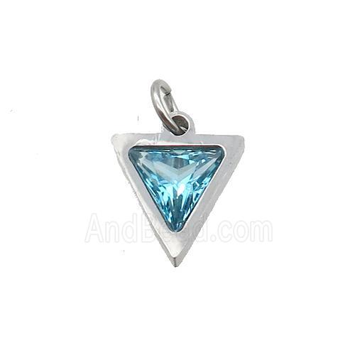 Raw Stainless Steel Triangle Pendant Pave Blue Zircon