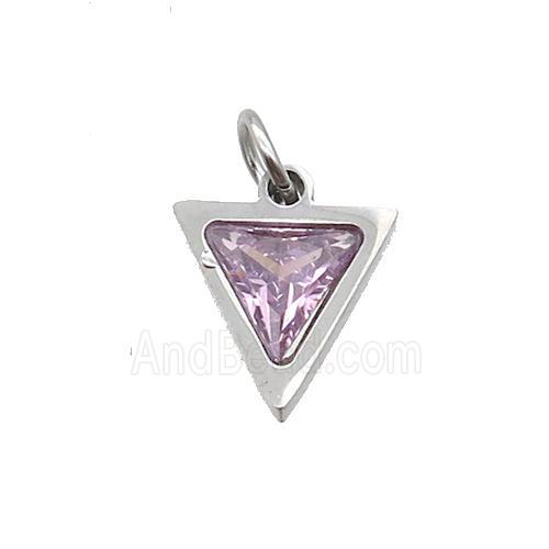 Raw Stainless Steel Triangle Pendant Pave Pink Zircon