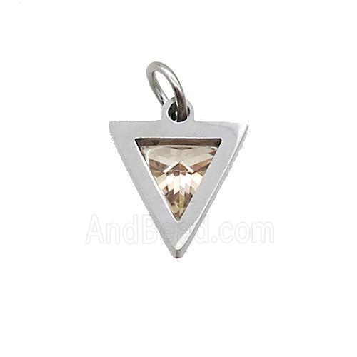 Raw Stainless Steel Triangle Pendant Pave Champagne Zircon