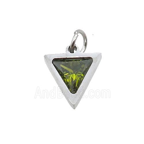 Raw Stainless Steel Triangle Pendant Pave Olive Zircon