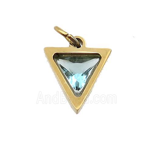 Stainless Steel Triangle Pendant Pave Aqua Zircon Gold Plated