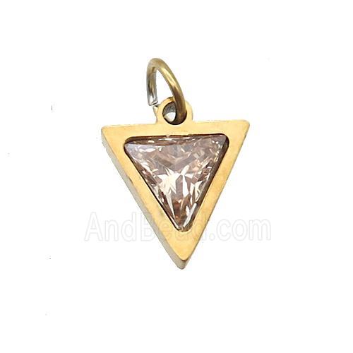 Stainless Steel Triangle Pendant Pave Champagne Zircon Gold Plated