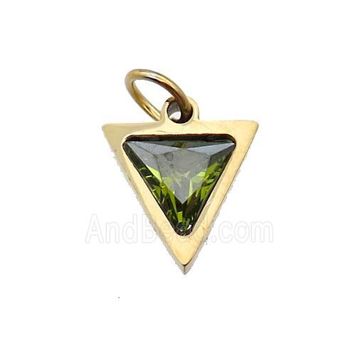 Stainless Steel Triangle Pendant Pave Olive Zircon Gold Plated