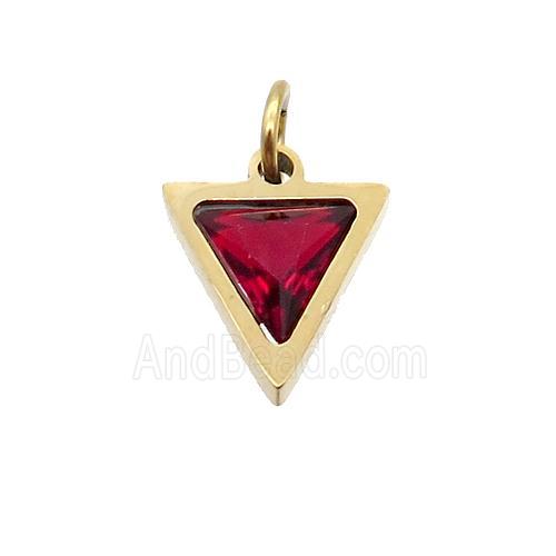 Stainless Steel Triangle Pendant Pave Red Zircon Gold Plated