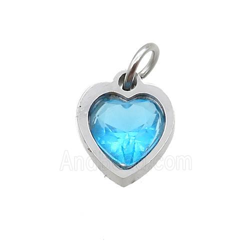 Raw Stainless Steel Heart Pendant Pave Blue Zircon