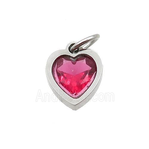 Raw Stainless Steel Heart Pendant Pave Red Zircon