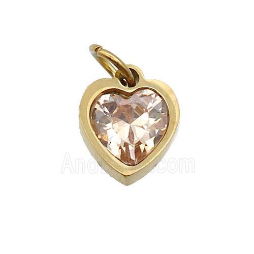 Stainless Steel Heart Pendant Pave Champagne Zircon Gold Plated