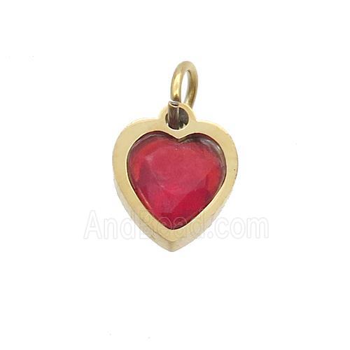 Stainless Steel Heart Pendant Pave Red Zircon Gold Plated