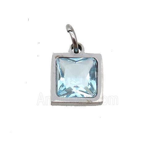 Raw Stainless Steel Square Pendant Pave Blue Zircon
