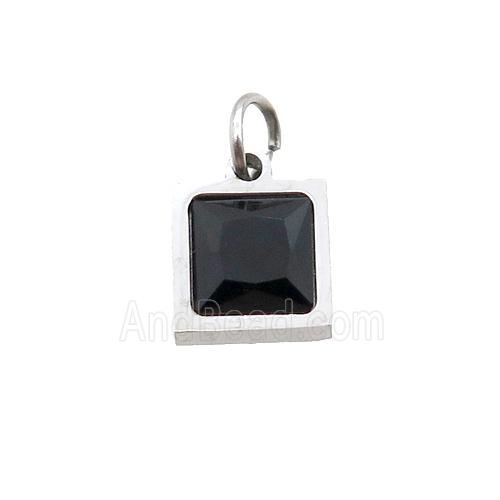 Raw Stainless Steel Square Pendant Pave Black Zircon