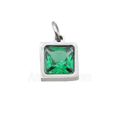 Raw Stainless Steel Square Pendant Pave Green Zircon