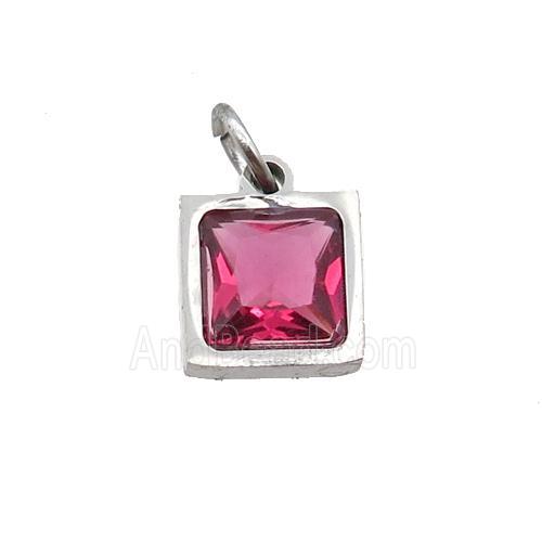 Raw Stainless Steel Square Pendant Pave Red Zircon