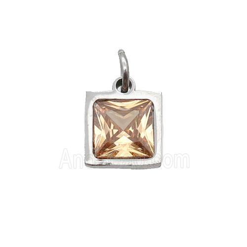 Raw Stainless Steel Square Pendant Pave Champagne Zircon