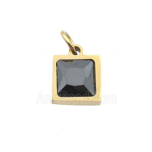 Stainless Steel Square Pendant Pave Black Zircon Gold Plated