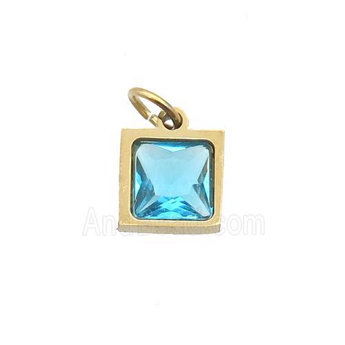 Stainless Steel Square Pendant Pave Blue Zircon Gold Plated