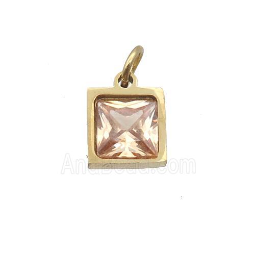 Stainless Steel Square Pendant Pave Champagne Zircon Gold Plated