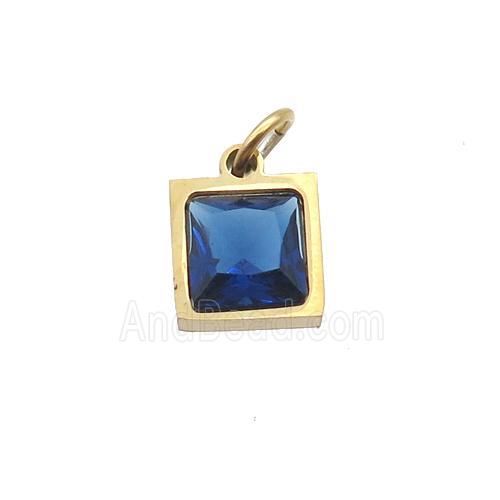 Stainless Steel Square Pendant Pave Blue Zircon Gold Plated