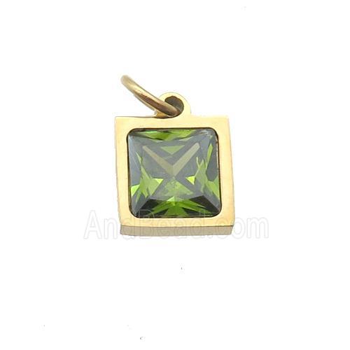 Stainless Steel Square Pendant Pave Olive Zircon Gold Plated