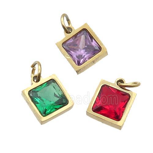 Stainless Steel Square Pendant Pave Zircon Gold Plated Mixed