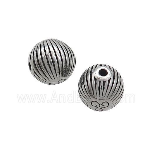 Stainless Steel Beads Round Antique Silver