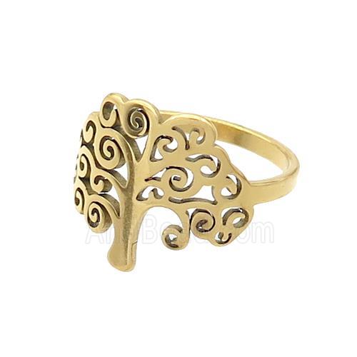 Stainless Steel Rings Tree Gold Plated