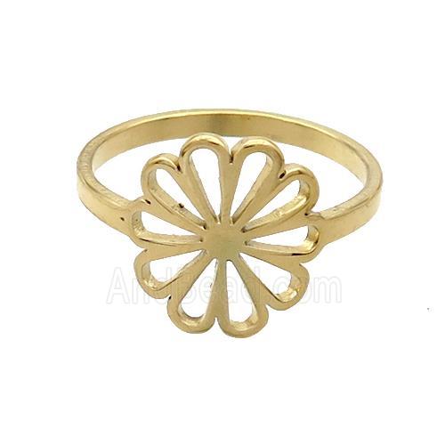 Stainless Steel Rings Flower Gold Plated