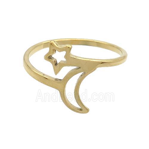 Stainless Steel Rings Moon Star Gold Plated
