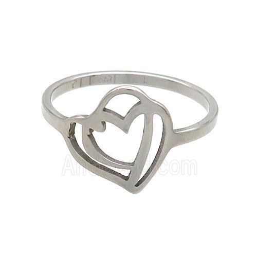 Raw Stainless Steel Rings Double Hearts