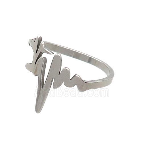 Raw Stainless Steel Rings Heartbeat