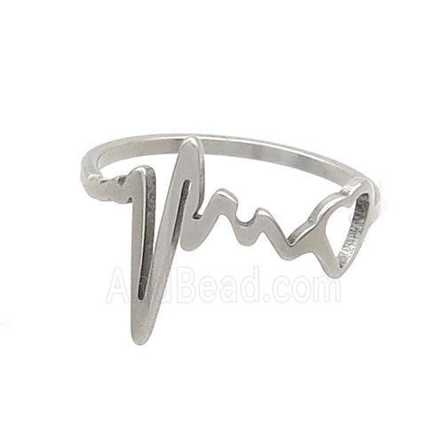 Raw Stainless Steel Rings Heartbeat
