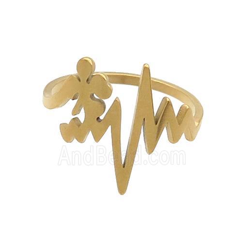 Stainless Steel Rings Heartbeat Gold Plated