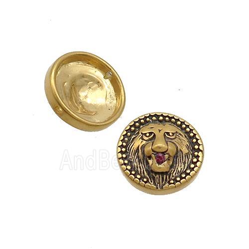Stainless Steel Button Beads Lion Antique Gold