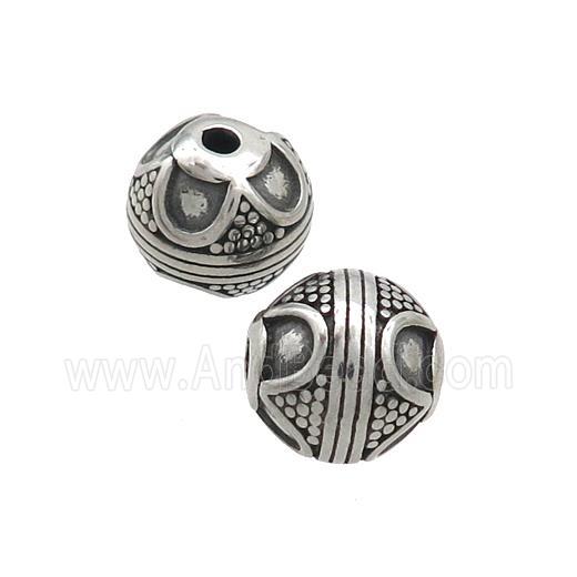 Stainless Steel Beads Round Antique Silver