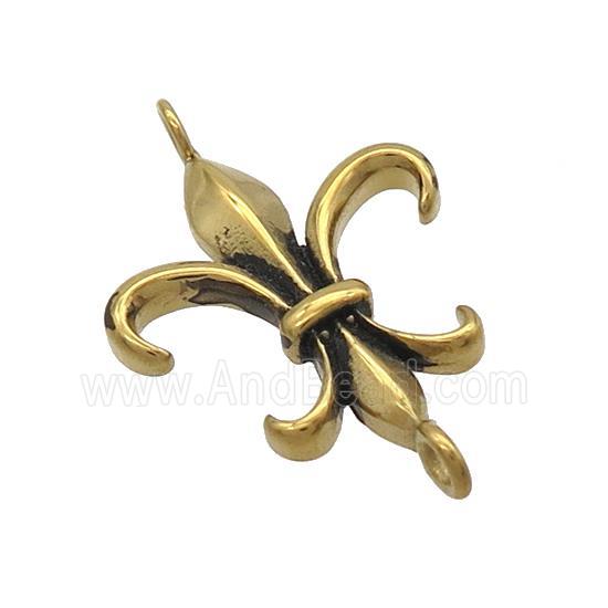 Stainless Steel Connector Fleur-de-lis Charms Antique Gold
