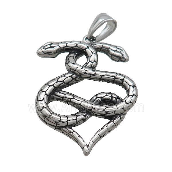 Stainless Steel Snake Pendant Antique Silver