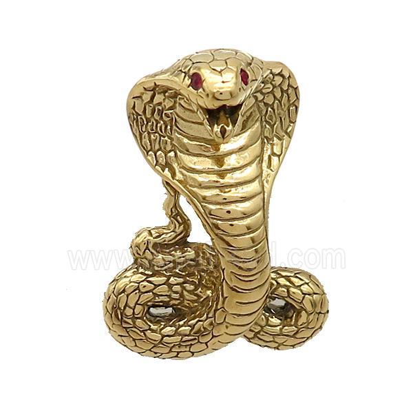 Stainless Steel Snake Charms Pendant Pave Rhinestone Gold Plated